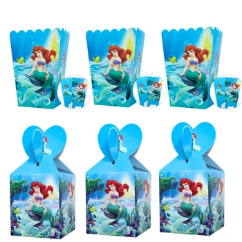 6/24 buah Putri Duyung Kecil Ariel Popcorn Kotak Permen Pemasok Pesta Kotak Hadiah Dekorasi Pesta Ulang Tahun Anak-anak Pesta Putri Duyung Baby Shower