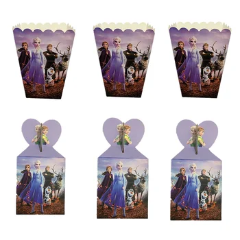6/48 Buah Kotak Permen Popcorn Kertas Sekali Pakai Beku Kartun Pasokan Kotak Popcorn Pesta Ulang Tahun Tema Putri Anna Elsa