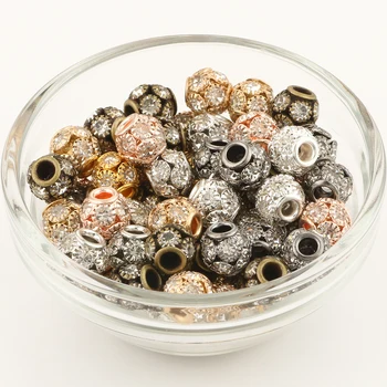 8mm 10mm Lubang Besar Berlian Imitasi Kristal Manik-manik Tembaga Longgar Pengatur Jarak Bulat Rondelle Manik-manik untuk Membuat Perhiasan DIY Gelang Aksesoris