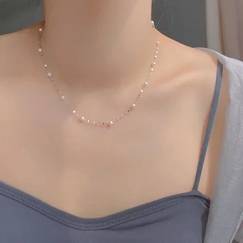925 Sterling Silver Pearl Chain Choker Kalung untuk Wanita Berbagai Perhiasan Pesta Pernikahan Hadiah Ulang Tahun