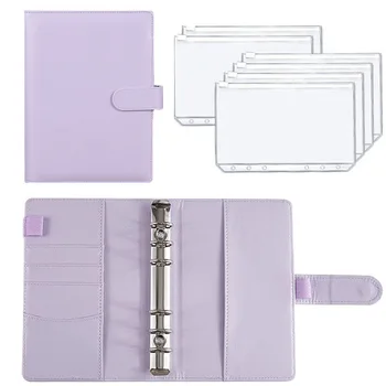 A6 Binder Budget PU Leather Plannerpocket Lembar Anggaran Pengeluaran Notebook Sistem Penyelenggara Amplop Tunai dengan Ritsleting Bening