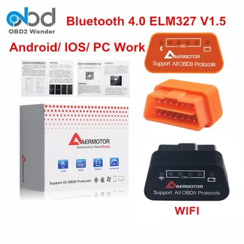 Aermotor ELM327 Bluetooth 4.0 Elm327 WIFI OBD2 V1. 5 Pemindai Diagnostik Otomatis ELM 327 Bluetooth 4 OBDII 1.5 untuk IOS Android PC