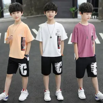 Anak Laki-laki Musim Panas Fashion Katun Setelan Pendek 4 6 8 10 12 Tahun Anak Laki-laki Gaya Korea T-shirt+Celana Pendek Celana 2 Buah Set Pakaian Anak-anak