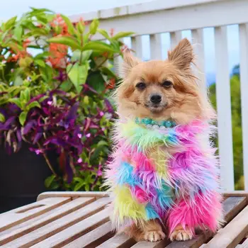 Anjing Peliharaan Pakaian untuk Anjing Kecil Pakaian French Bulldog Musim Dingin Hangat Mantel Bulu Sweater untuk Yorkies Puppy Multicolor Kostum H9X2
