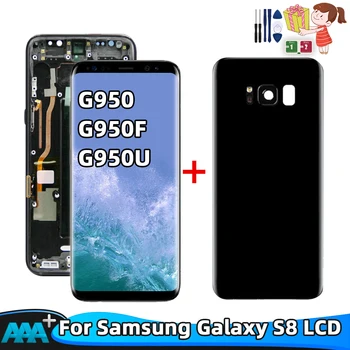 Asli LCD untuk Samsung Galaxy S8 G950F G950FD G9500 G950 LCD Display dengan / Tanpa Bingkai Layar Sentuh Mount Perbaikan Bagian 100% Diuji