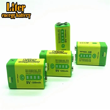 Baterai isi ulang Li-ion 9V 6F22 USB 1200mAh untuk alarm Asap Mikrofon Nirkabel Gitar EQ Intercom Multimeter Bank Daya