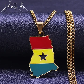Bendera Ghana Liontin Rantai Kalung Panjang Baja Tahan Karat Perhiasan Kalung Pernyataan Warna Emas Wanita Acero Tidak Teroksidasi NXH441S05