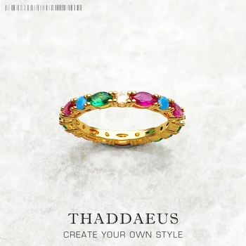 Cincin Batu Warna-warni Warna Emas Gaya Eropa Perhiasan Mewah untuk Wanita Hadiah Dalam Perak Murni 925