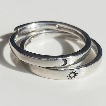 Cincin Pasangan Sun Moon Set Cincin Terbuka yang Dapat Disesuaikan Satu Sama Lain Pecinta Cincin Minimalis Hadiah Cincin Pernikahan Pertunangan Perhiasan Pengantin