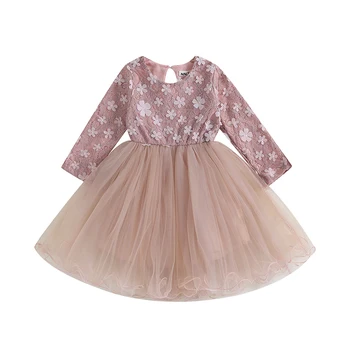 Citgeett Musim Gugur 2-6Years Anak-anak Bayi Perempuan Fashion Jahitan Jala Gaun Lengan Panjang Gaun Anak-anak Pakaian Fashion Merah Muda