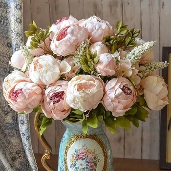 Eropa Klasik Peony Retro Bunga Buatan Mawar Palsu Berkualitas Tinggi Dekorasi Buket Meja Perjamuan Pernikahan Sutra Pesta Rumah