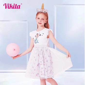 Gaun Tutu Payet Putri Duyung Gadis VIKITA Gaun Pesta Ulang Tahun Pertunjukan Gaun Putri Anak-anak Pakaian Kasual Anak-anak