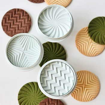 Geometris Biskuit Cetakan Bergelombang Bulat Cookie Cutter 3D Tekanan Tangan Cookie Stamp Fondant Kue Dekorasi Alat Sugarcraft