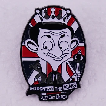 God Save The King Bean Bros Pin Enamel Lembut Perhiasan Lencana Komedian Inggris Lucu Hadiah Lucu