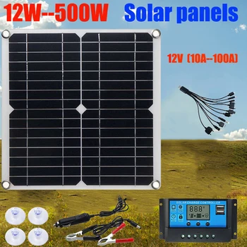 Grosir Panel Tenaga Surya / Solar Panel 12W-500W Kit Pengontrol Tenaga Surya Lengkap Pengisi Daya Cadangan Daya Aman 12V untuk Ponsel Baterai Alat Mainan Berkemah