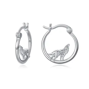 Harong Wolf Hoop Earrings Fshion Anting-Anting Hewan Asimetris Warna Perak Teliti yang Indah untuk Perhiasan Pesta Wanita Perempuan