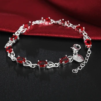 Hot Baru 925 Sterling Silver Gelang untuk Wanita Liar Merah Rantai Kristal Fashion Wanita Pesta Pernikahan Natal Hadiah Perhiasan