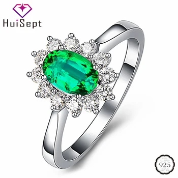 HuiSept Fashion Cincin 925 Perhiasan Perak untuk Wanita Oval Emerald Ruby Zircon Batu Permata Ornamen Cincin Pesta Pernikahan Hadiah