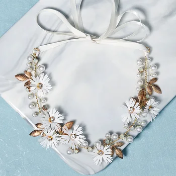 Ikat Kepala Mutiara Bunga Buatan Tangan untuk Aksesori Rambut Wanita Perhiasan Rambut Pengantin Pernikahan Headpiece Pengantin Pesta Pengiring Pengantin
