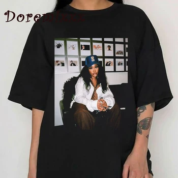 Kaus Grafis SOS Tour Sza Kaus Pria Kaus Wanita Rapper Hip Hop Kaus Lengan Pendek Pria Katun Atasan Uniseks Streetwear 90-an Atasan Uniseks Streetwear
