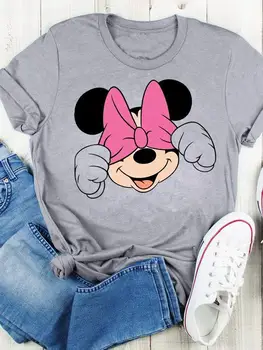Kaus Musim Panas Disney Kaus Grafis Atasan Lengan Pendek Kartun Wanita Tren Pakaian Gambar Cetak Mode Mickey Mouse Kaus Grafis Atasan Lengan Pendek Wanita Lucu
