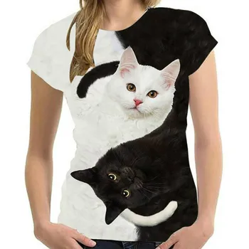 Kaus Oversized Gambar Kucing 3D 2022 Atasan Keren Streetwear Harajuku Lengan Pendek Lucu Kasual Mode Musim Panas Pria Wanita Atasan Keren
