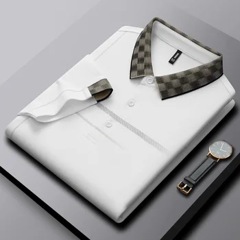 Kemeja polo kotak-kotak berkualitas tinggi mewah ringan Pria Lengan pendek Musim panas 2023 Kaus cetak mode baru Kemeja Paul kasual Pria