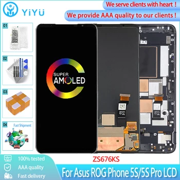 LCD ZS676KS Asli untuk Asus ROG Phone 5S Layar Sentuh LCD dengan Bingkai Pengganti Digitizer untuk Tampilan Asus ROG Phone 5s Pro