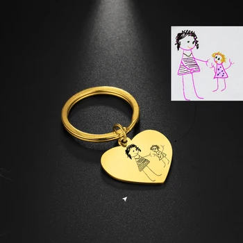 Lemegeton Gantungan Kunci Gambar Anak Kustom Pribadi untuk Wanita Gantungan Kunci Karya Seni Anak Tulisan Tangan Terukir Gantungan Kunci Keluarga Gantungan Kunci