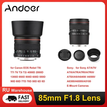 Lensa Kamera Andoer 85mm F1. 8 Bukaan Besar Telefot Sedang Bingkai Penuh untuk Sony A7 / A7II/A7III/A7R / Canon EOS Rebel T8i 80D 70D