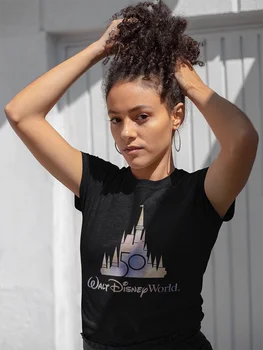 Loungefly Disney Ulang Tahun Ke-50 Kemeja Pakaian Wanita Atasan Hitam Musim Panas 2022 Ropa Tumblr Mujer American Urban Street Drop Ship