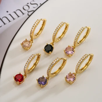 Mafisar Anting-Anting Drop Bulat Trendi Baru Berlapis Emas Zirkon Warna-warni Anting-Anting Halus Berkualitas Tinggi untuk Perhiasan Temperamen Wanita