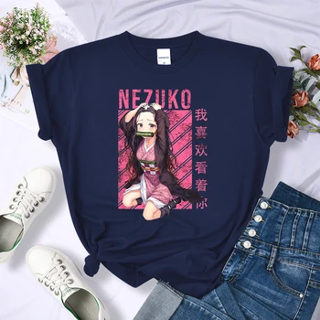 Nezuko Kamado Demon Slayer T-shirt Wanita Olahraga Bernapas T Shirt Fashion Kasual Streetwear Musim Panas Kreativitas Lengan Pendek