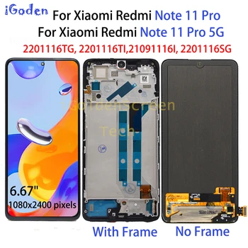 OLED untuk Xiaomi Redmi Note 11 Pro 2201116TG 2201116TI Digitizer Layar Sentuh Tampilan LCD untuk Redmi Note11 Pro 5G 21091116I LCD