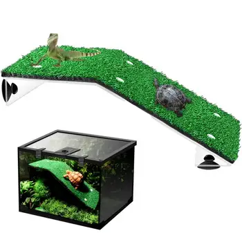 Platform Berjemur Penyu Panjat Rumput Reptil Tangga Simulasi Tanjakan Rumput Aksesori Tangki Air Penyu Akuatik Dekorasi Habitat