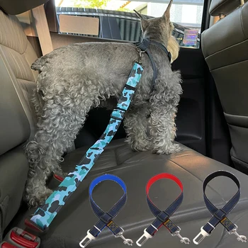 Sabuk Pengaman Mobil Anak Anjing yang Dapat Disesuaikan Sabuk Pengaman Kendaraan Hewan Peliharaan Nilon Timbal untuk Anjing Perlengkapan Hewan Peliharaan Produk Traksi Otomatis Tuas Pengaman