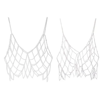Shinning Beaded Crop Top untuk Rantai Tubuh Wanita dengan Dekorasi Berlian Imitasi / Mutiara