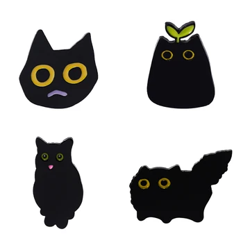 Sprout Black Cat Enamel Pin Kustom Hewan Lucu Bros Lencana Kerah Kartun Hadiah Perhiasan untuk Anak-anak