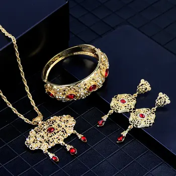Sunspicems Set Perhiasan Pernikahan India Warna Emas Gelang Anting-anting Kalung Jamuan Etnik Maroko Arab Hadiah Pengantin Bijoux 2020