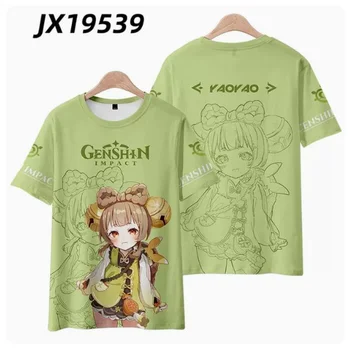 T-shirt Game Genshin Impact Yaoyao Streetwear Cetak 3D Anak Laki-laki Perempuan Mode Kasual Kaus Leher O Ukuran Besar Atasan Anak-anak Pakaian Atasan