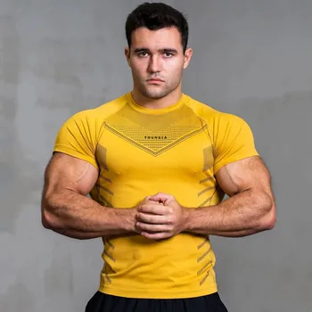 T-shirt Kompresi Cepat Kering Kemeja Lengan Pendek Latihan Kebugaran Pria Atasan Atasan Kurus Binaraga Gym Pria Pakaian Lari