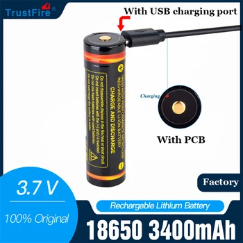 TrustFire 18650 Baterai Isi Ulang USB 3400mAh 3.7 V dengan PCB untuk Baterai Radio Mainan Mobil Senter