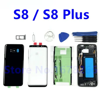 Untuk SAMSUNG Galaxy S8 Plus G950 SM-G955F G955 Casing Perumahan Penuh Penutup Belakang Baterai S8 + Lensa Kaca Layar Depan Bingkai Tengah