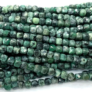 Veemake Emerald Natural DIY Kalung Gelang Anting-Anting Cincin Batu Permata Segi Kubus Tidak Beraturan Manik-manik Kecil untuk Pembuatan Perhiasan