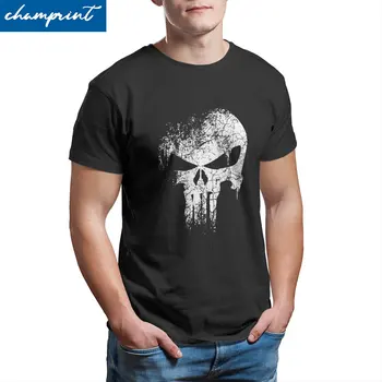 Vintage Punisher Skull T-shirt untuk Pria Kaos Oblong 100% Katun Kaos Lengan Pendek Atasan Ukuran Plus Atasan
