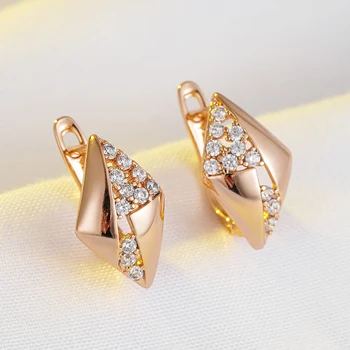 Wbmqda Baru Desain Fashion Geometris Glossy Cutting Hoop Zircon Anting-Anting untuk Wanita 585 Rose Gold Warna Mewah Trendi Perhiasan