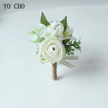 Yo CHO Boutonnieres Kancing Mawar Bros Pernikahan Korsase Gelang Pengiring Pengantin Pengantin Pria Putih Bunga Boutonniere Upacara Bunga